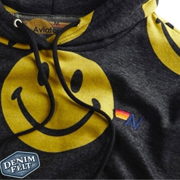 Aviator Nation Unisex Black/Yellow Smiley Repeat Relaxed Pullover Hoodie | EUC😀 - Picture 5 of 16